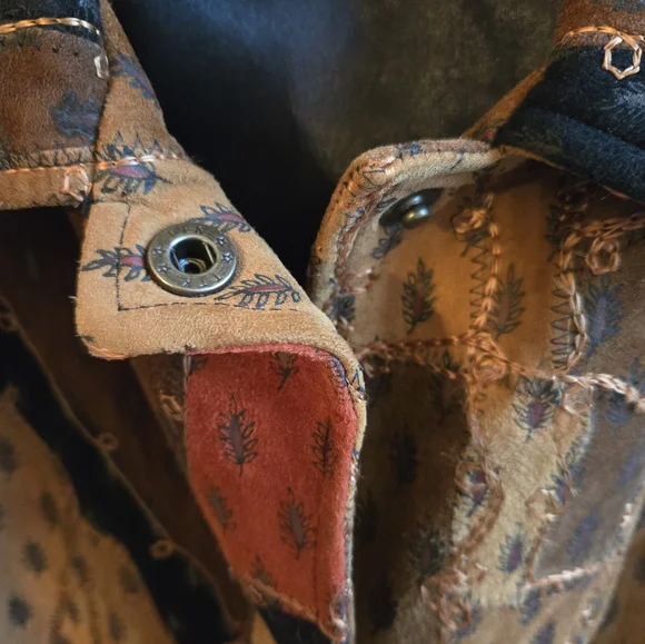 Patchwork Leather Jacket with Button Closure VINTAGE - Picture 5 of 6